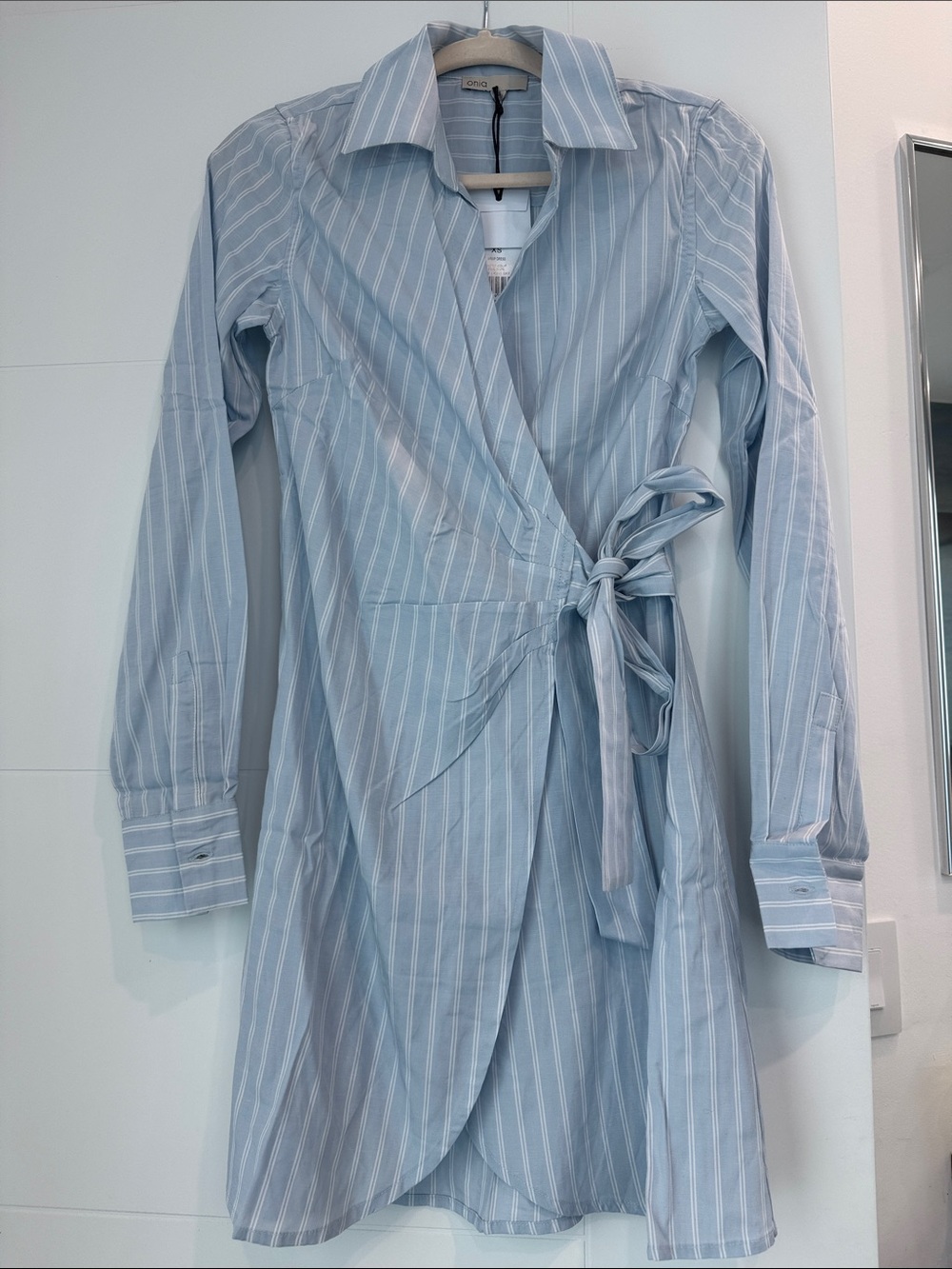 ONIA Light Blue Striped Wrap Shirt Dress XS $165